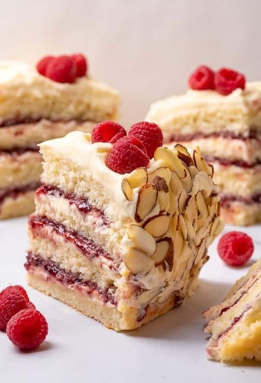 White Chocolate Almond Raspberry Cake