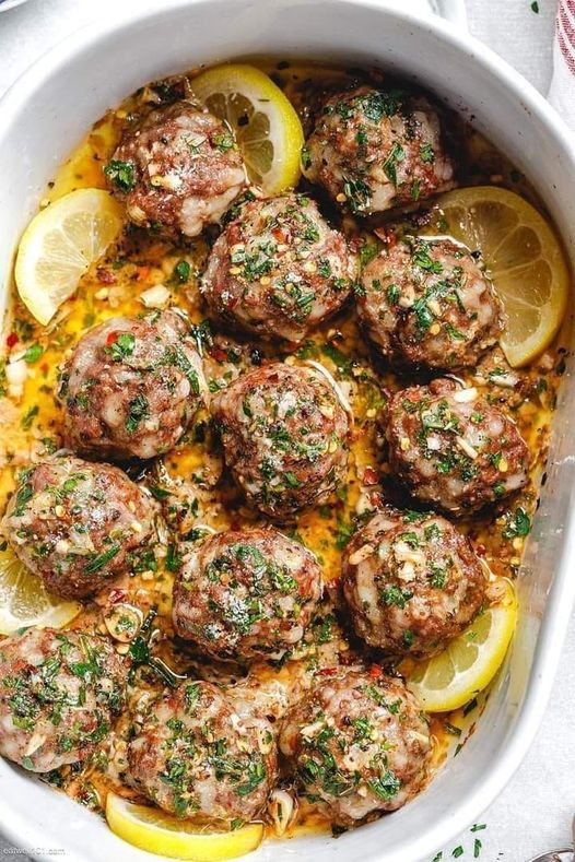 Baked Turkey Meatballs with Lemon Garlic Butter Sauce😋￼
