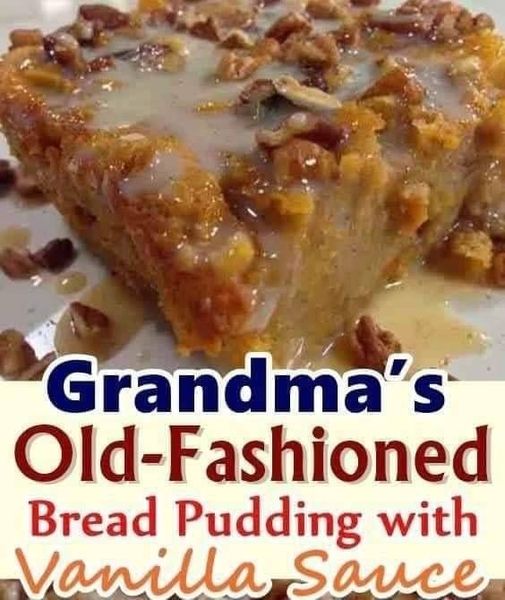 Bread pudding with vanilla cream sauce