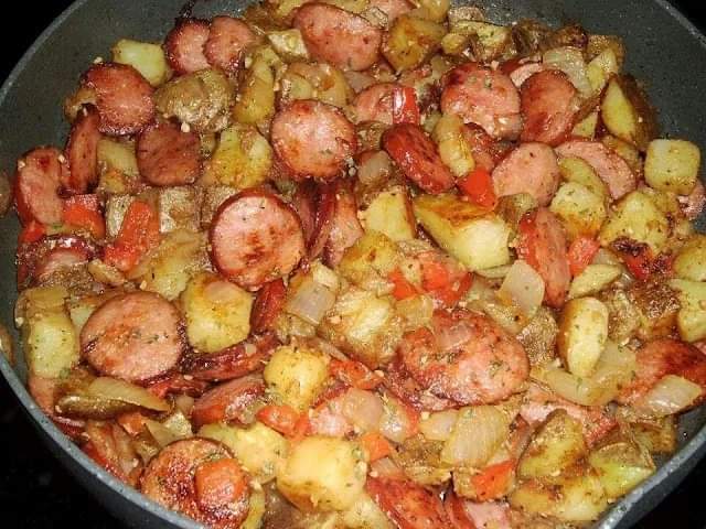 Potato casserole with cheese and sausage