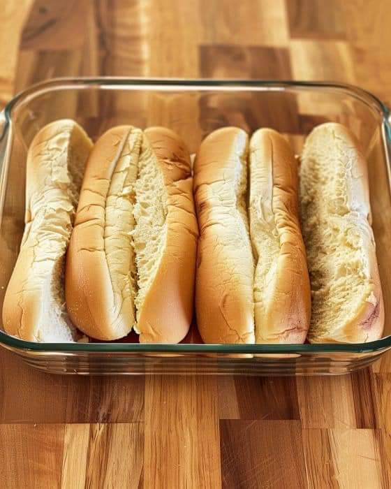 Lay some hotdog buns in a casserole dish and in no time, you’ll have a dinner to die for