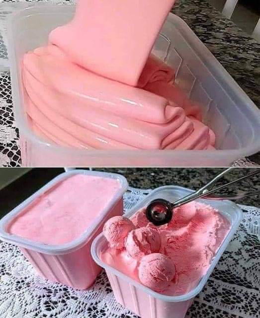 Homemade strawberry ice cream made without an ice cream maker