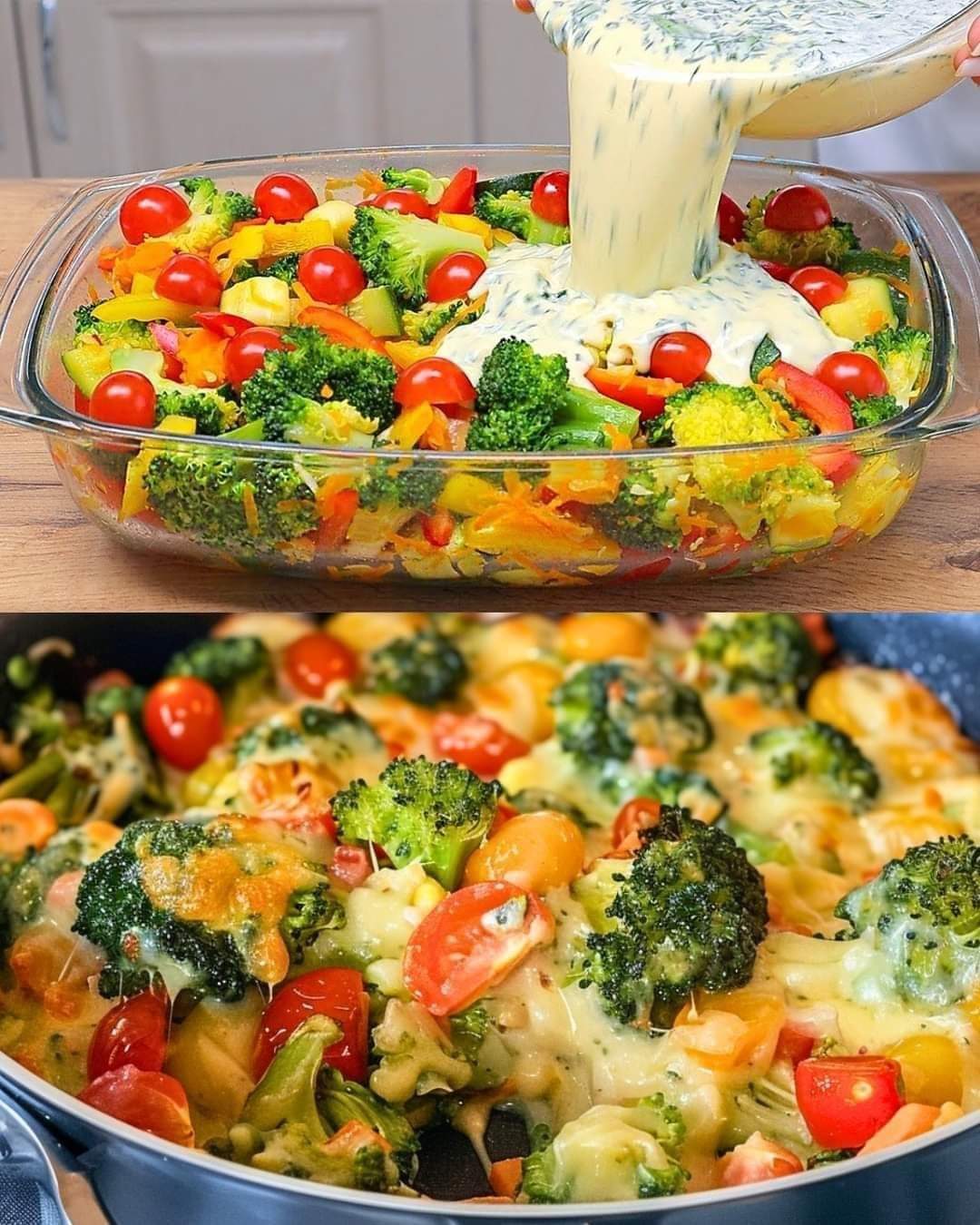 Creamy Baked Broccoli with Tomatoes and Kale