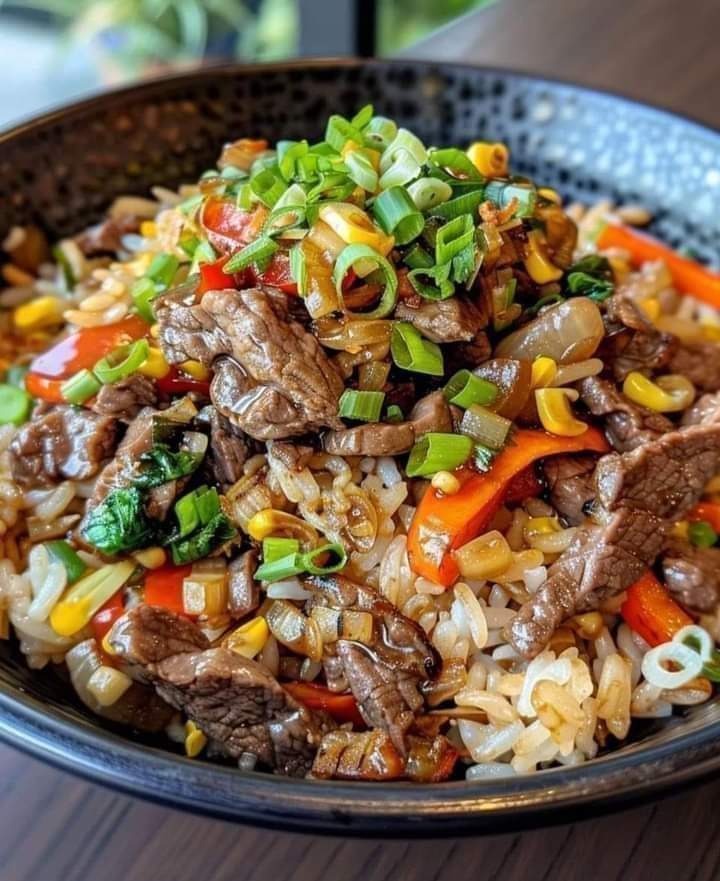 BEEF STIR-FRY WITH FRIED RICE