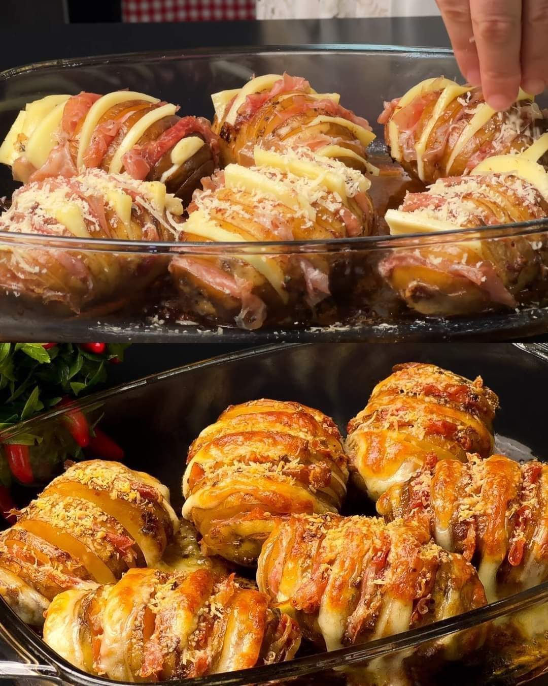 Hasselback Potatoes with Cheese and Prosciutto