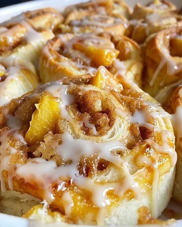 Peach Cinnamon Rolls with Glaze